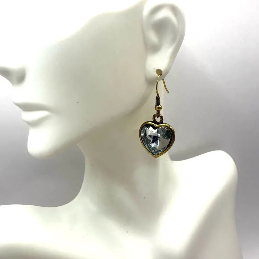 Gold tone rhinestone heart earrings gold tone